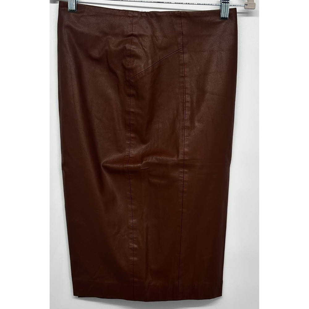Zara Basic Faux Leather Pencil Skirt Brown Cognac Midi High Waist Size S